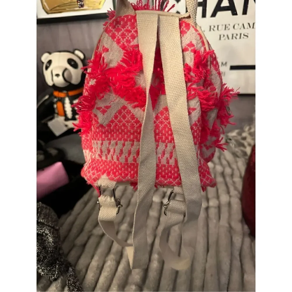 Neon red/pink boho festival backpack bag made in india